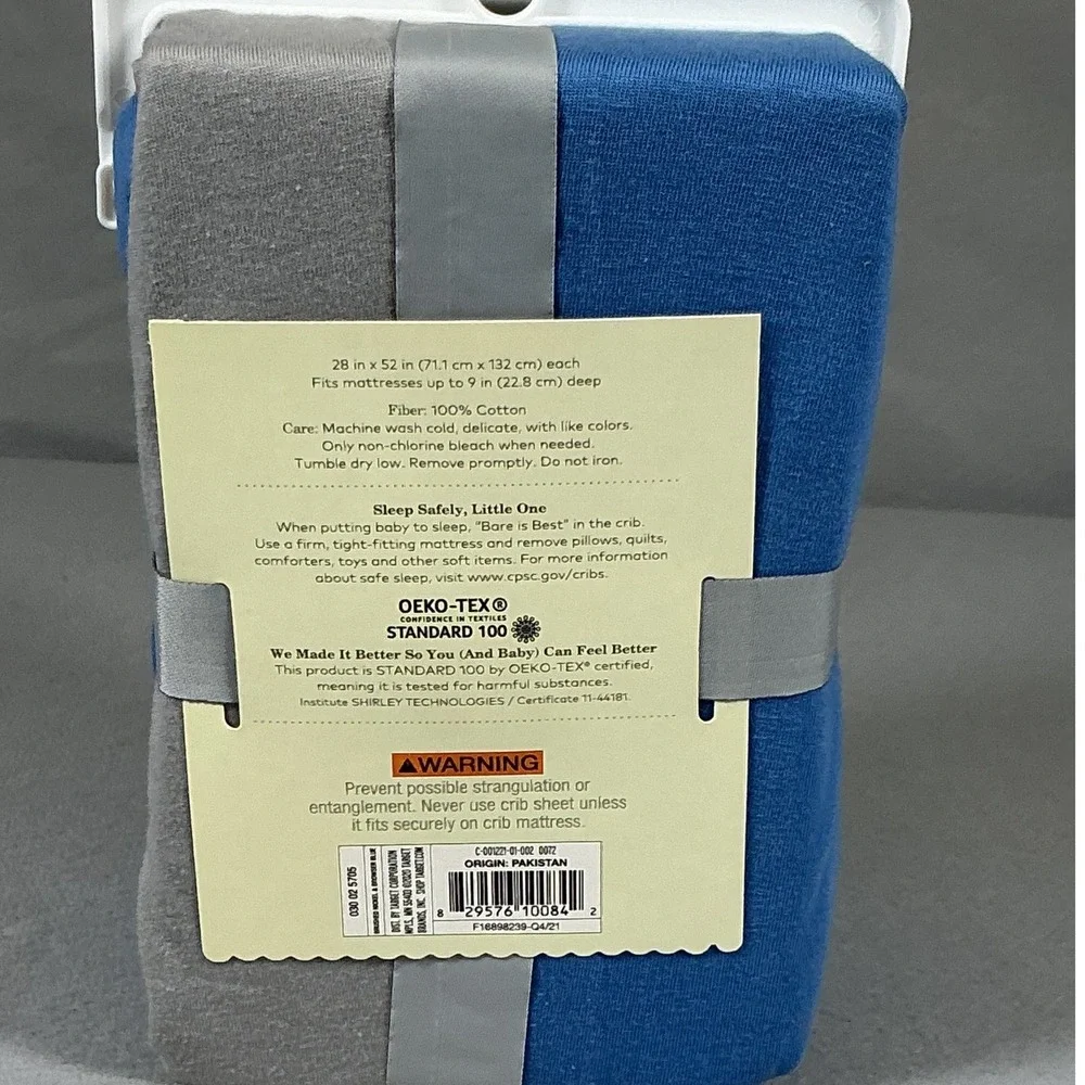 Cloud Island 2 Pack Jersey Crib Fitted Sheets Blue Gray 100% Cotton 28x52